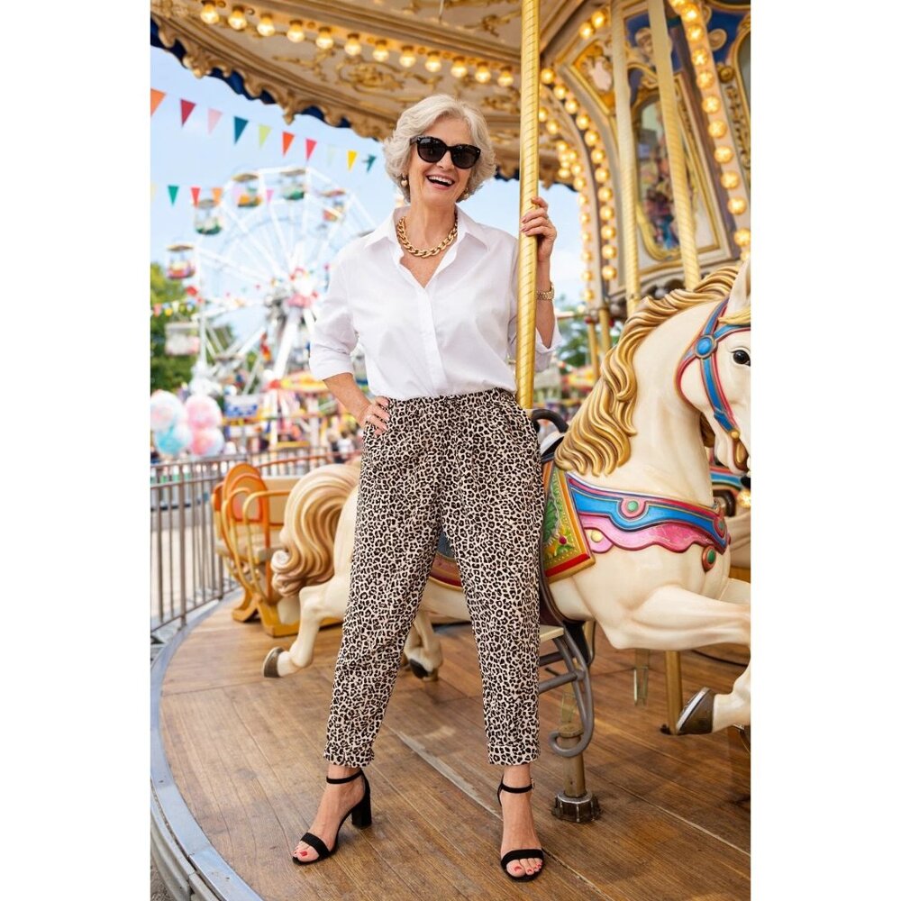 Garnet Hill size Large Leopard Print Tencel & Linen Blend Pants